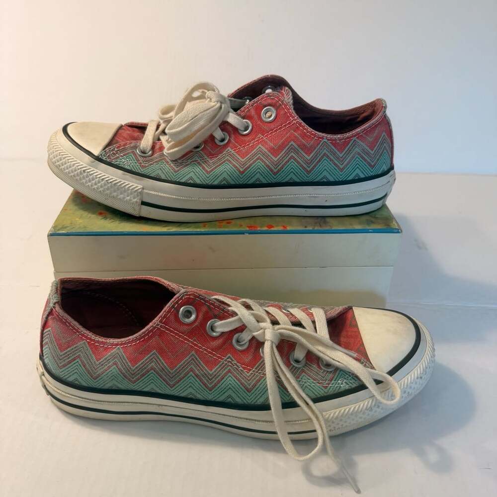 Converse x Missoni Collab All Star Size 5.5 Red Green Zigzag Low Top Sneakers